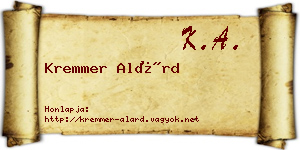 Kremmer Alárd névjegykártya